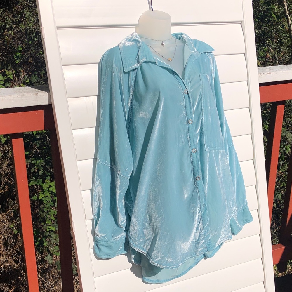 We The Free Plush Velvet Top in Light Blue - Picture 3 of 10